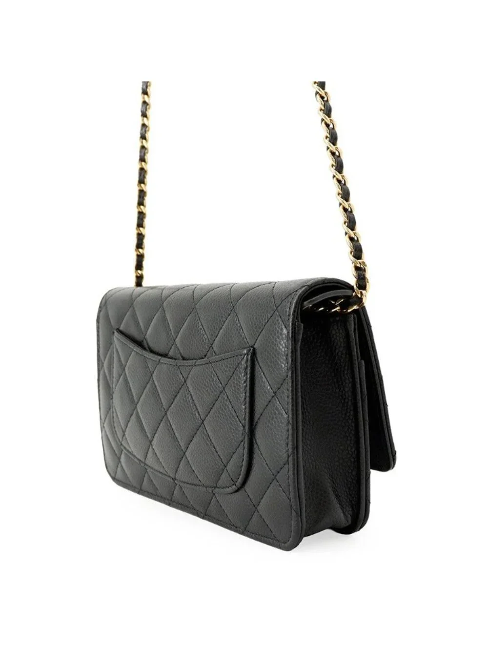 Chanel Chain Wallet Classic Quilted CC Logo Caviar Leather Black Shoulder Bag